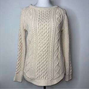 LL Bean Signature Women's Sweater Fisherman Cable Knit Cotton Side Zipper XS